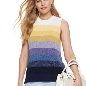 NWT Nine West Rainbow Chunky Striped Sleeveless Crewneck Women Sweater XL